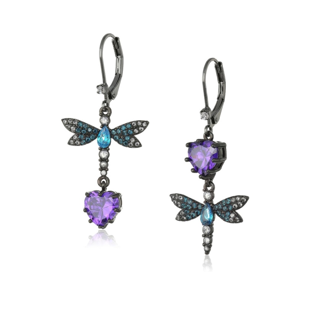 NIB Betsey Johnson mismatch drop butterfly earrings